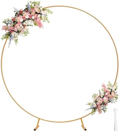 Chamvis Metal Round Balloon Arch Kit, 7.2ft (2.2m) Golden Round Arch Stand Kit: Garden Plants Vines Climbing Frame for Wedding Birthday Photo Background Party Supplies Decorations by Chamvis