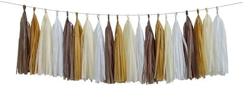 ZOOYOO Brown Tassel Garland Tissue Paper Tassel Banner, Boho Table Decor,DIY Kits for Rustic Neutral Western Graduation Party, Tassels Birthday Party Decoration,Pack of 20 by ZOOYOO
