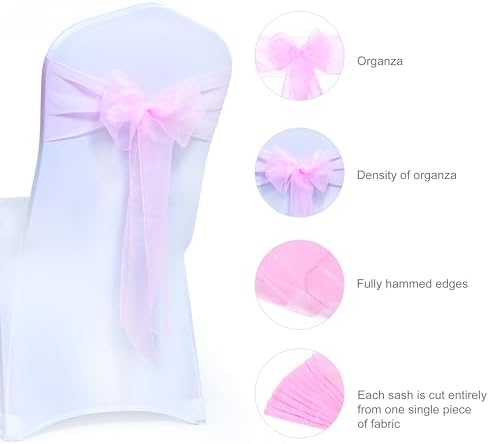 MDS Pack of 10 Organza Chair Sashes for Wedding & Event Décor – Pink - Image 6