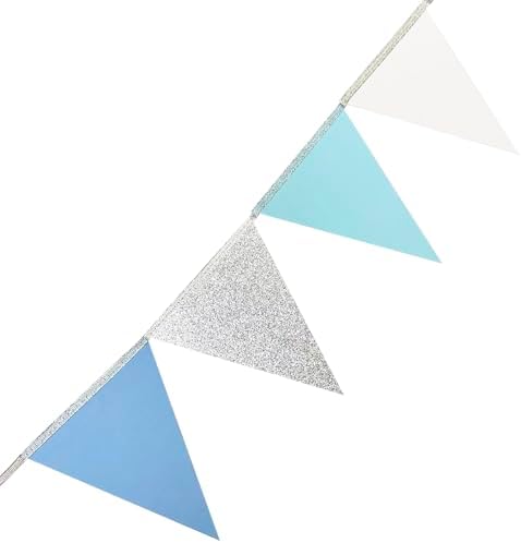 Dusty Blue Silver White Party Decorations Pennant Banner Flag Hanging Glitter Triangle Bunting for Birthday Graduation Bridal Shower Wedding Engagement Nautical Ahoy Achor Party Supplies - Image 6