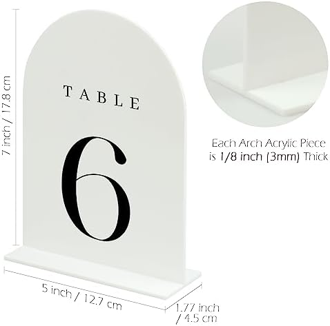 White Arch Table Numbers for Wedding, 20 Pack 5"x7" White Arch Acrylic Table Numbers 1-20 with stand, Perfect for Wedding Event Reception - Image 2