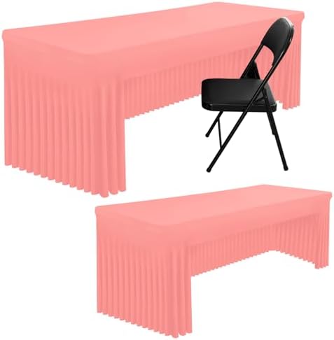 Smiry 2 Pack Spandex Open Back Tablecloth,Elastic Fitted Stretch Tablecloth for 6FT Rectangle Tables,Waterproof Washable Table Cover Skirt for Wedding, Banquet & Parties (Coral Red, 72Lx30Wx30H Inch) by Smiry