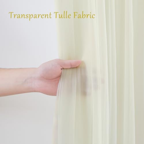 20×10ft Cream White Tulle Backdrop Curtain with Lights String for Parites, Sheer Curtain Backdrop Drapes for Wedding Party Home Decorations - Image 4