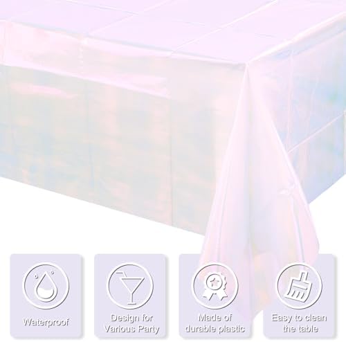 6 Pack Iridescent White Plastic Tablecloth, Shiny White Disposable Laser Rectangle Table Covers, Holographic Foil Tablecloth Party Decorations for Birthday Bridal Wedding Banquet, 40 x 108 Inch - Image 3