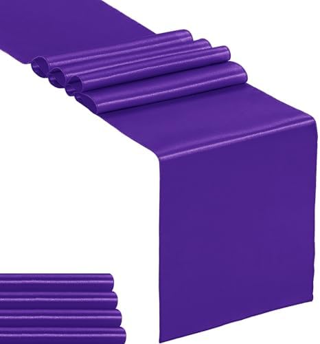 5-Pack Satin Table Runner Purple 12 x 108 inches Long, Table Runners for Wedding, Birthday Parties, Banquets Decorations（5 Pack, 12x108 Inch, Purple） by Hahuho