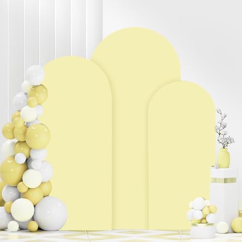 FANPROMS Wedding Arch Cover Set 5FT 6FT 7FT Yellow Spandex Arch Covers Stretchy Fabric for Birthday Party Boho Arch Stand Cover Set of 3 Round Top Arched Covering for Wedding Decorations - Image 4