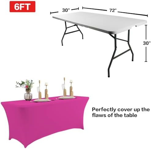 IVAPUPU 2 Pack 6FT Table Cloth for Rectangular Spandex Fuchsia Table Cover - Image 3