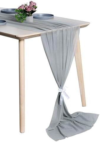 Pack of 5 Chiffon Table Runners 29 x 120 Inch, 10FT Long - Grey by MDS