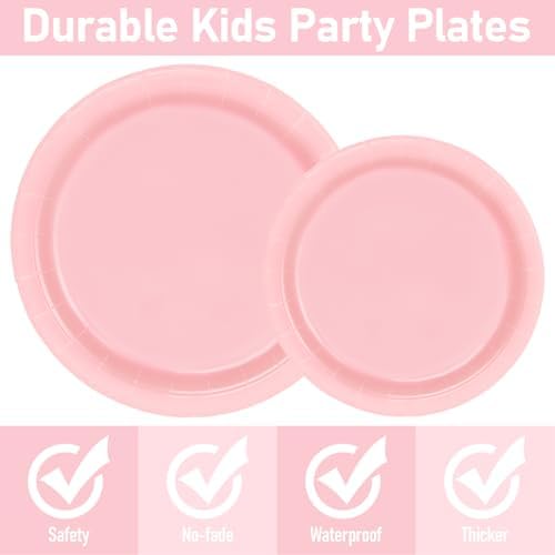 96 Pcs Party Plates, Pink Paper Plates and Napkins, Disposable Tableware Set, Party Supplies for Kids Birthday Baby Shower Wedding Picnic, Serve for 24 Guests - Image 3