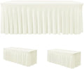 2 Pack Beige Spandex Table Covers 4ft Rectangle Ruffle Skirts for Party by HolidayIdeas