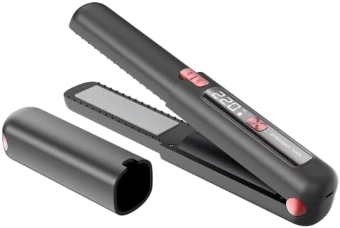 Cordless Hair Straightener and Curler 2 in 1, Mini, Lightweight and Small,USB Rechargeable with 4500mAh Battery, 10s Fast Heating, Portable Ceramic Flat Iron for Travel (Black) by Unknown