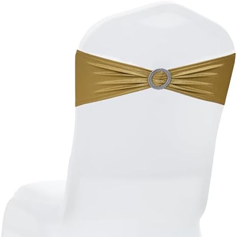 Pack of 10 Spandex Chair Sashes for Wedding Party & Event – Metallic Gold by MDS