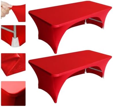 Eurmax USA 2-Pack Spandex Table Cover 4 ft. Fitted 30+ Colors Polyester Tablecloth Stretch Spandex Table Cover-Table Toppers,4 FT Table Cover Open Back (Red) by Eurmax