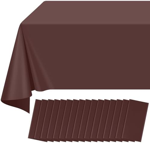 16 Pack Brown Plastic Tablecloth for Rectangle Tables, Premium Decorative Brown Disposable Table Cloths for Parties, Bulk Rectangle Party Table Cover for Birthday, Wedding, Anniversary, 54 x 108 Inch by RAGNHILD