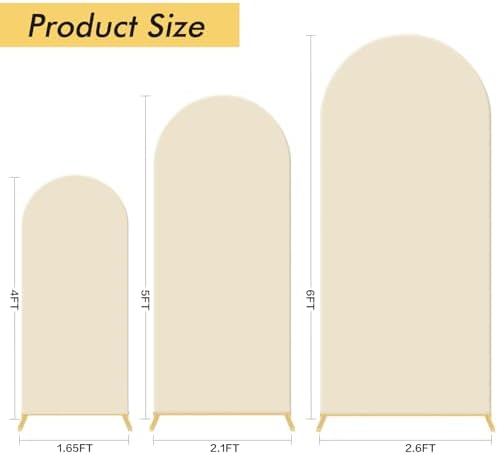 Set of 3 Wedding Arch Backdrop Stand,4+5+6 FT，Small Metal Arch Frame with 3 Beige Backdrop Covers,Easy Setup for Birthday Baby Shower Anniversary Dessert Table Decoration - Image 5