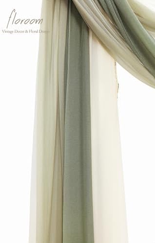 Floroom Wedding Arch Draping Fabric 3 Panels 20Ft Chiffon Fabric Drapes Arbor Drapery Wedding Ceremony Reception Swag Decorations (Forest Green +Sage Green +Ivory) - Image 4