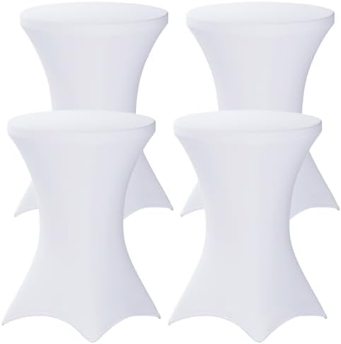 Fixwal 4 Pack Cocktail Tablecloth Bar Top Table Covers Round White Spandex by Fixwal