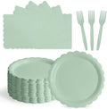 105PCS Sage Green Paper Plates & Napkins Set,7inch Scallope,with Forks by Tyzarglef