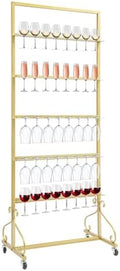 Champagne Tower Stand, 5-Tier Metal Champagne Flutes Display Stand Champagne Wall Holder for Party Champagne Rack Shelf Wine Glass Rack Hold 40 Glasses with Swivel Casters (Gold) by awolsrgiop