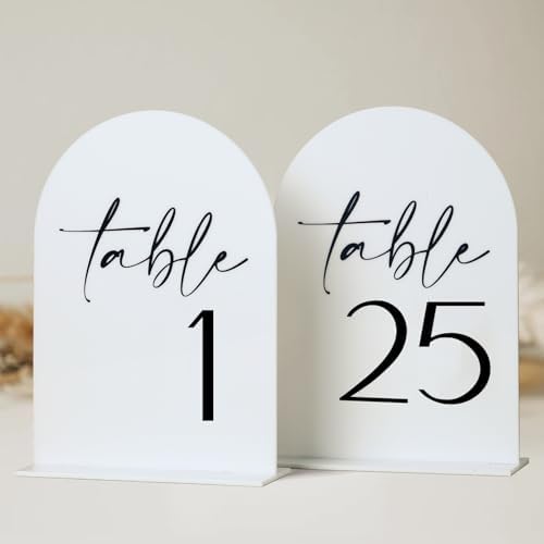 White Arch Acrylic Table Numbers with Stands 1-25, 5x7" White Arched Acrylic Sign and Base, Arch Table Numbers for Centerpiece Wedding Reception by Unknown