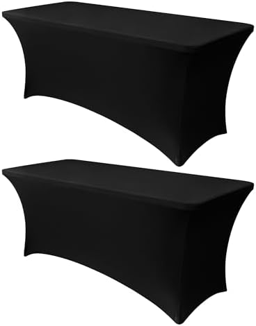 Obstal 4ft Stretch Spandex Table Cover for Folding Tables, 2 Pack, Black by Obstal