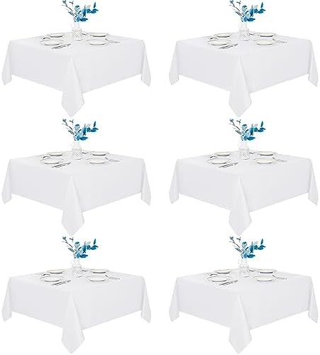 Fitable 6 Pack White Square Tablecloths 70x70 Inch for 2-4 Ft Tables by Fitable