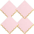 100 pack Pink Cocktail Napkins with Gold Foil Accents Scalloped Edges 5 x 5 inch Beverage Disposable Napkin Party Decoration Wedding Bridal and Baby Shower Dinner Lunch Supplies by Leapig