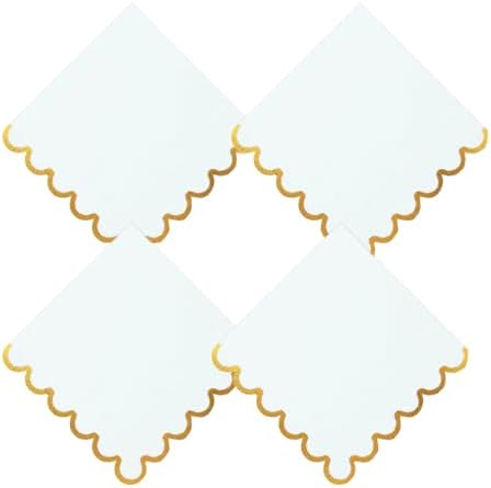 100 pack White Cocktail Napkins with Gold Foil Accents Scalloped Edges 5 x 5 inch Beverage Disposable Napkin Party Decoration Wedding Bridal and Baby Shower Dinner Lunch Supplies by Leapig