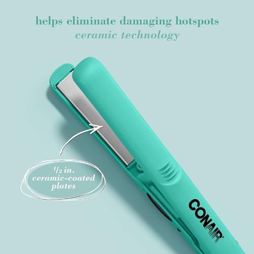 Conair Mini 1/2-inch Ceramic Flat Iron; Perfect for On-The-Go Styling, Turquoise - Image 2