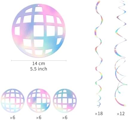 Disco Hanging Swirl Set Party Decorations, 48 Pcs, Disco Ball Party Supplies Sign,Silver - Image 4
