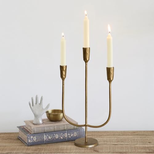 3-Candle Cast Iron Metal Candelabra Candlestick Holders 15 inch Tall Candle Holder Wedding Event Candelabra Candle Stand Brass Gold - Image 3