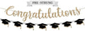 Pre-Strung Congratulations Banner, Gold Glitter Grad Caps Graduation Banner by PerfectOccasion