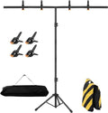 6.5x3.2ft T-Shape Backdrop Stand, Adjustable Background Support Stand Kit, Portable Photo Banner Holder with 4 Spring Clamps, Sandbag, Carry Bag for Party, Wedding, Photography and Decoration by CLUDPARK