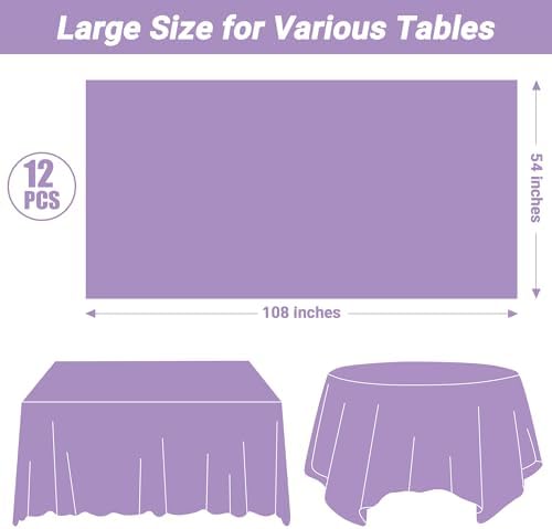 QZYL 12 PCS Lavender Plastic Tablecloths, 54 in x 108 in Dinner Table Cloths, Rectangle Table Cover for Birthday Party Family Gathering Wedding - Image 2