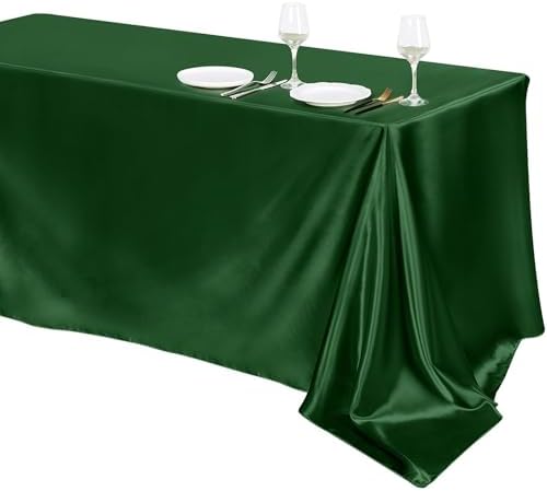 TURSTIN 1 Pack Dark Green Satin Tablecloth 102 x 58 Inch Overlay Table Cove by TURSTIN