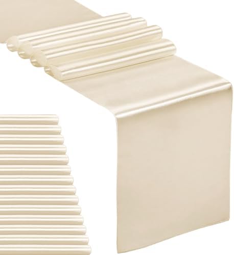 15-Pack Satin Table Runner Champagne 12 x 108 inches Long, Table Runners for Wedding, Birthday Parties, Banquets Decorations（15 Pack, 12x108 Inch, Champagne by Hahuho
