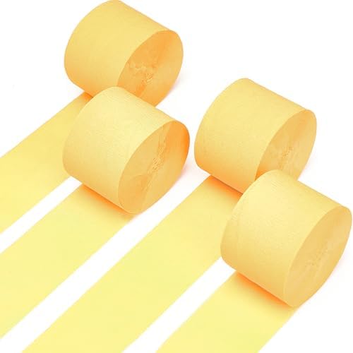 PartyWoo Light Yellow Crepe Paper 4pcs 328 FT Pale Pastel Yellow Streamers by PartyWoo