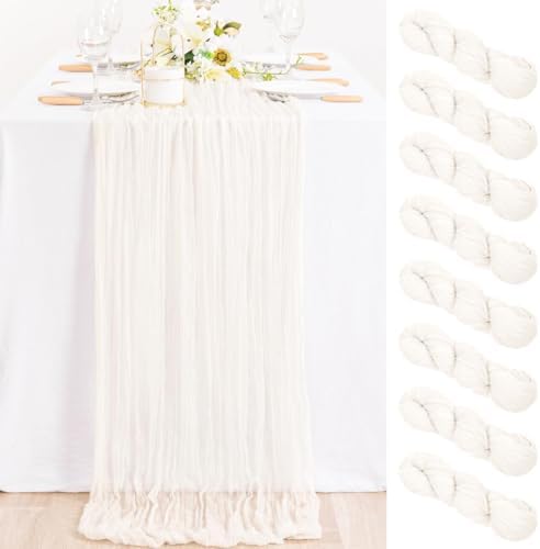 Ivory Cheesecloth Table Runner Farmhouse Fall Table Runner 10ft, 8 Pack by MLMC