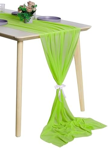 Pack of 20 Chiffon Table Runners 29 x 120 Inch, 14FT Long - Parrot Green by MDS
