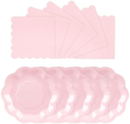 100 PCS Pink Paper Plates and Napkins Set, Tableware Set Include 7 inch Scalloped Pink Paper Plates and Napkins Serves 50 for Baby Shower, Bridal shower，Wedding, Birthday, Mother Day by Unknown