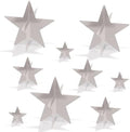 Beistle 3-D Foil Star Centerpieces, 9-Pack Silver Cardstock Table Decorations for Awards Night Themes, New Year’s Eve, Anniversary Parties and Elegant Celebration Displays, Three Sizes 3", 5½", 8" by Beistle