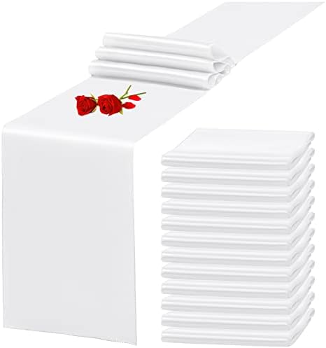 12 Pack White Satin Table Runner 12 x 108 Inch Long Premium Table Runners for Wedding Party Events Decoration, Birthday Parties, Banquets Decorations, Graduations, Engagements by YMHPRIDE