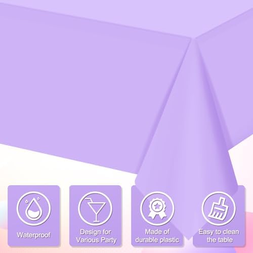 16 Pack Light Purple Plastic Tablecloth for Rectangle Tables, Premium Decorative Lavender Disposable Table Cloths for Parties, Rectangle Party Table Cover for Birthday Wedding Baby Shower, 54x108 Inch - Image 3