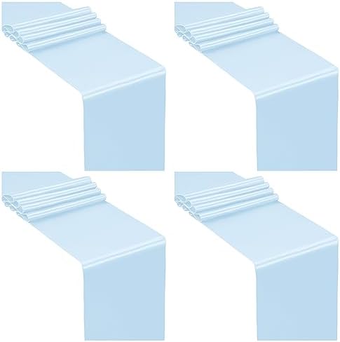 SiinvdaBZX 4 Pcs Light Blue Satin Table Runner 12 x 108 inches Long by SiinvdaBZX