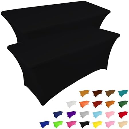 IVAPUPU 2 Pack 6FT Black Table Cloth for Rectangular Spandex Table Cover by IVAPUPU