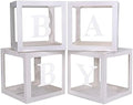 Baby Boxes with 4 PCS Letters for Baby Shower White Clear Balloon Box Blocks Gender Reveal Decorations and Birthday Party (White) by PABUES