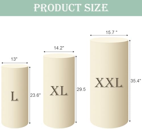 SaitiMade Set of 3 - Beige Cylinder Pedestal Stand Covers - Image 2