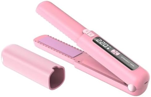 Cordless Hair Straightener and Curler 2 in 1, Mini, Lightweight and Small,USB Rechargeable with 4500mAh Battery, 10s Fast Heating, Portable Ceramic Flat Iron for Travel (Light Pink) by Unknown