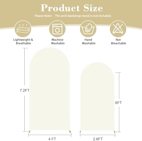 7.2FT 6FT Arch Backdrop Cover for Wedding, Set of 2 Stretchy Spandex Fitted Arch Stand Cover for Baby Shower, Birthday Party Decor, Chiara Backdrop Cover with Double-Sided Design(Ivory) - Image 6