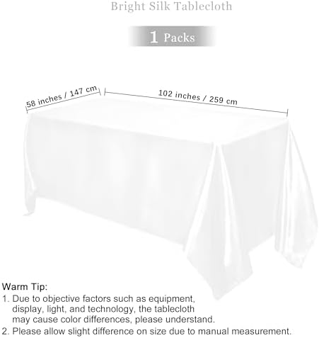 TURSTIN 1 Pack White Satin Tablecloth 102 x 58 Inch Overlay Table Cover - Image 2